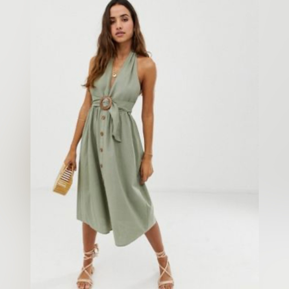 NWT ASOS Belted Halter Midi Dress Green Size 4
